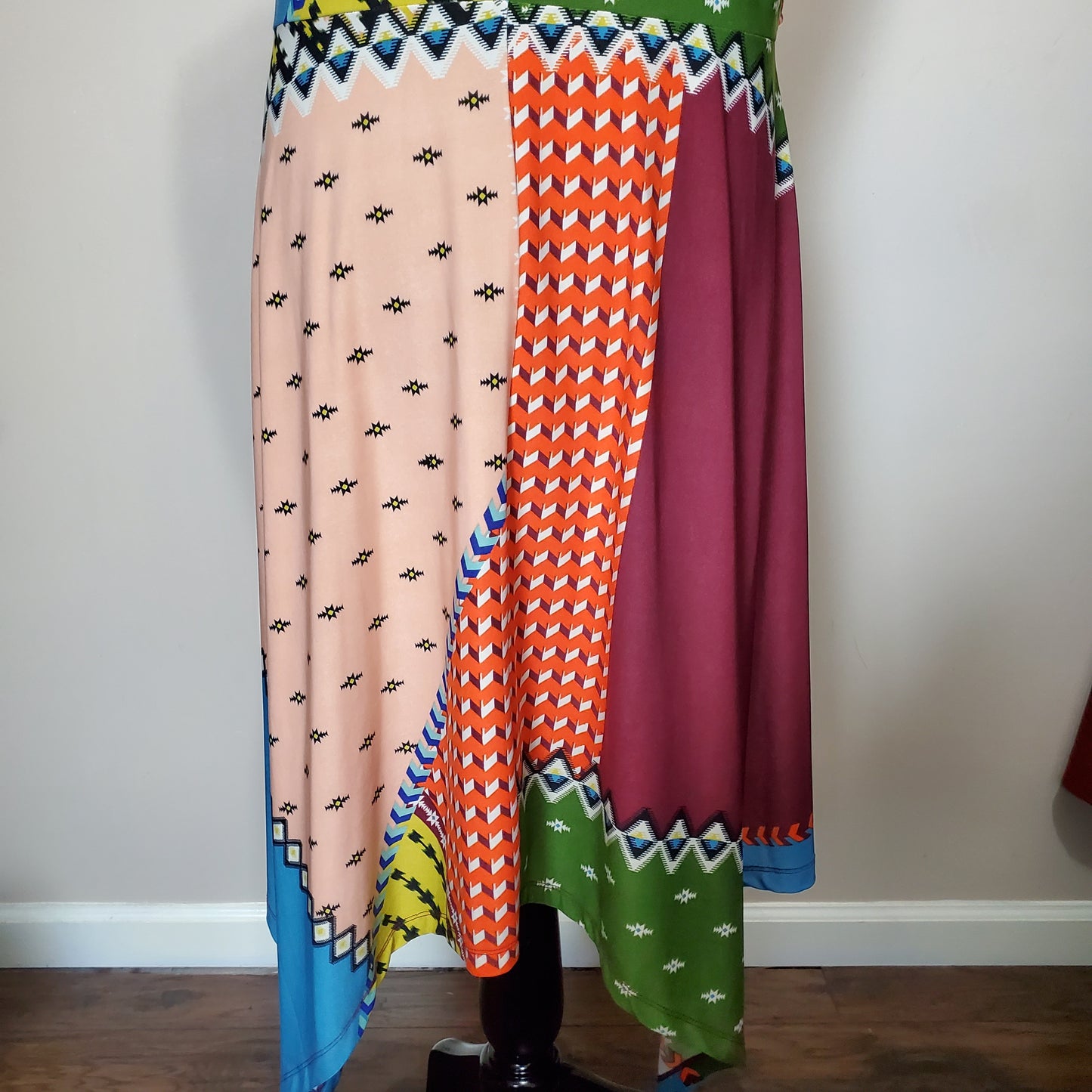 Mixed Print Sleeveless ECI New York Dress with handkerchief bottom