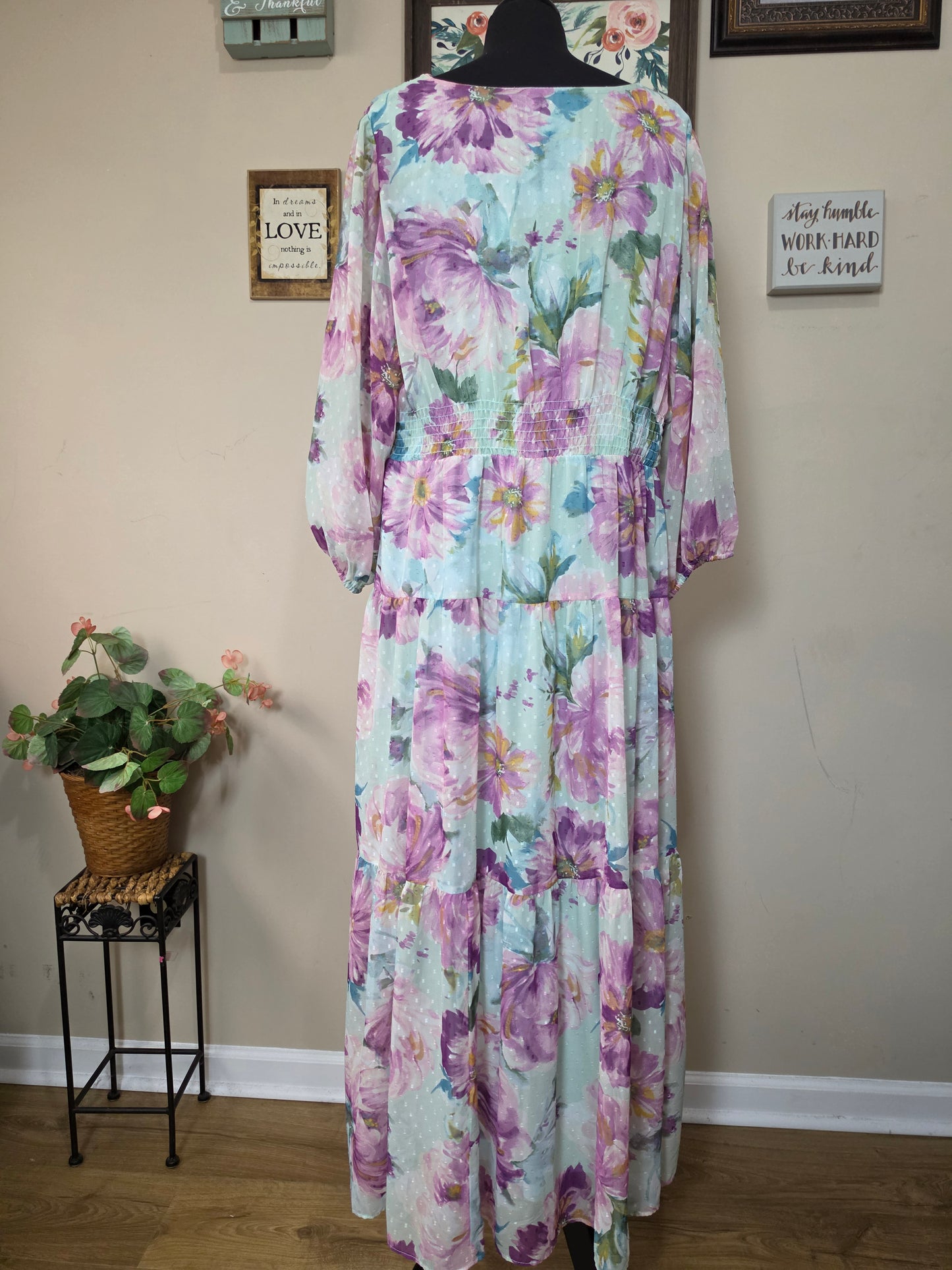 Lt Green/Purple Floral Maxi Dress 18w