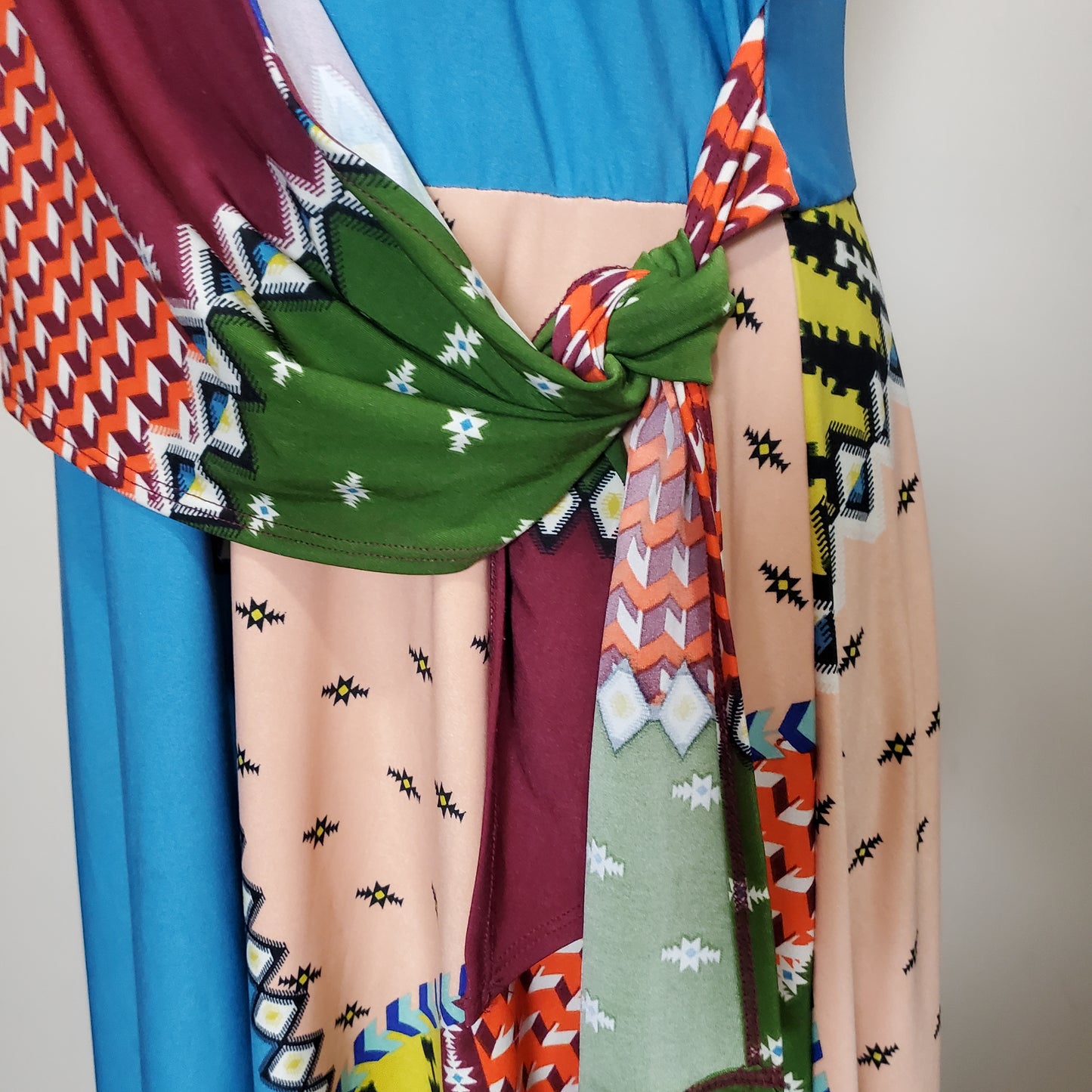 Mixed Print Sleeveless ECI New York Dress with handkerchief bottom