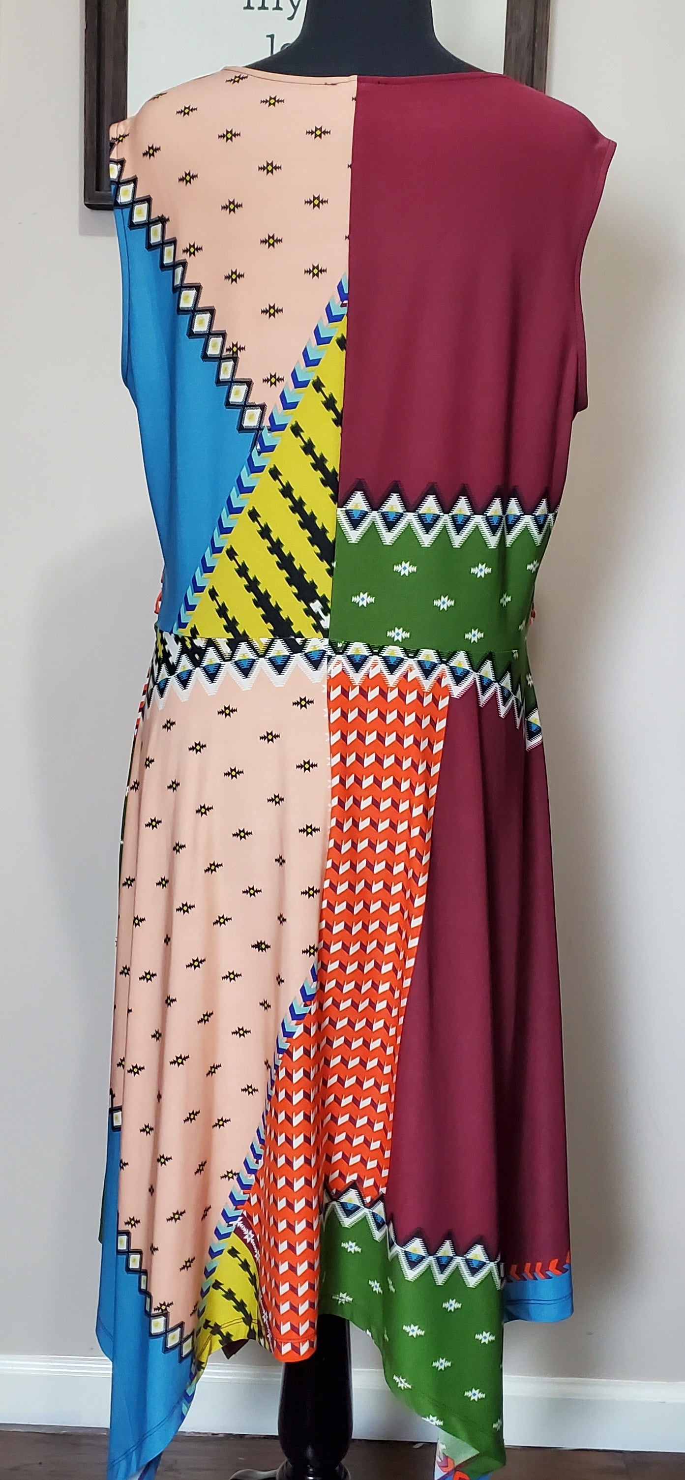 Mixed Print Sleeveless ECI New York Dress with handkerchief bottom