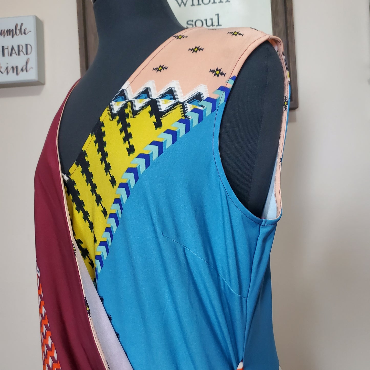 Mixed Print Sleeveless ECI New York Dress with handkerchief bottom