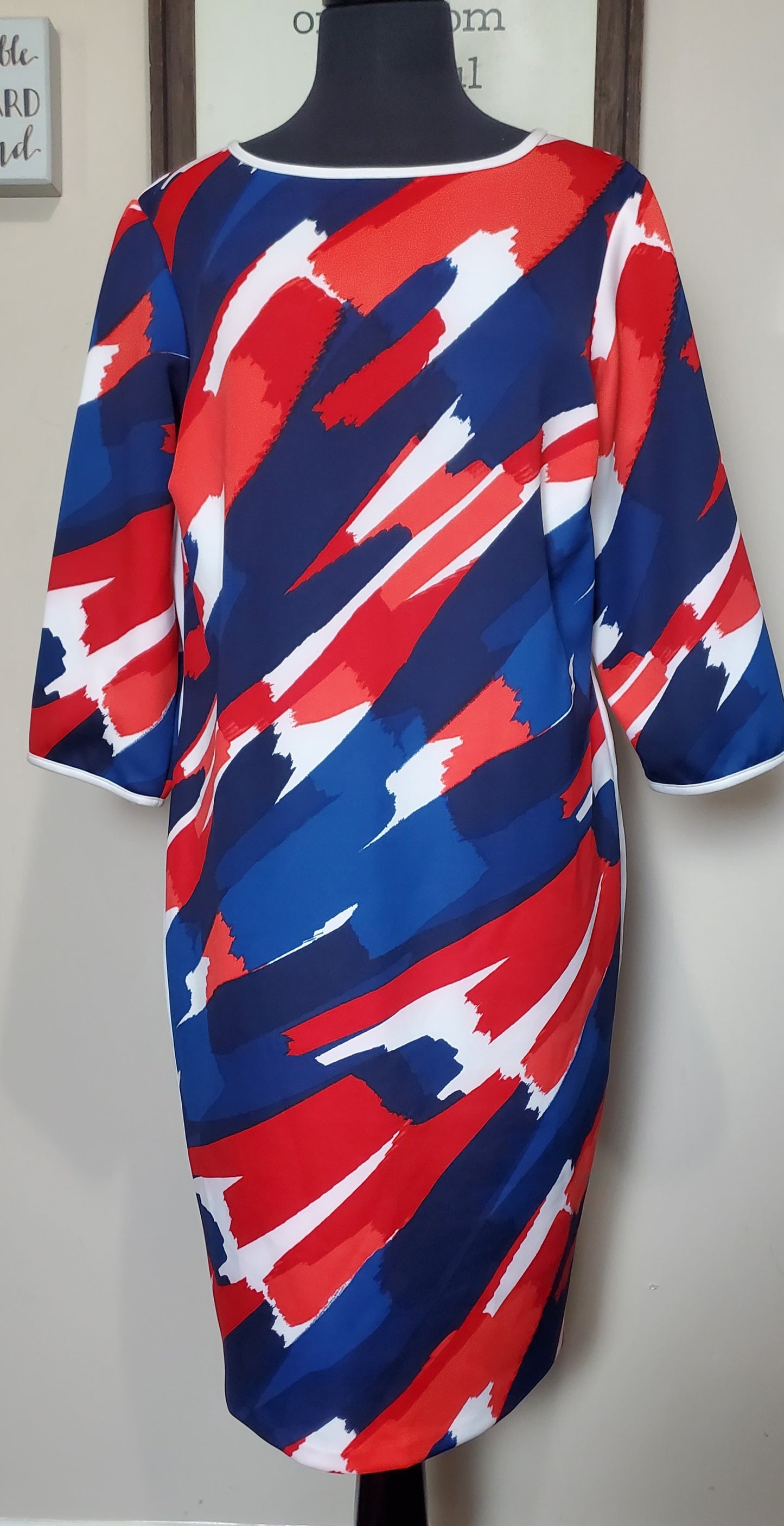 Sandra Darren 14W Red White Blue Dress