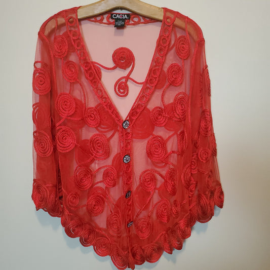 Red sheer top