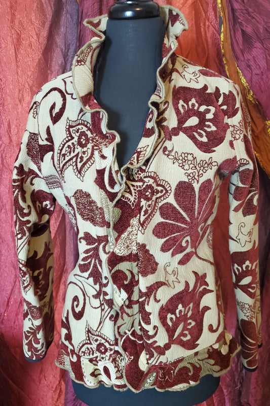 Cream and maroon reversible blazer