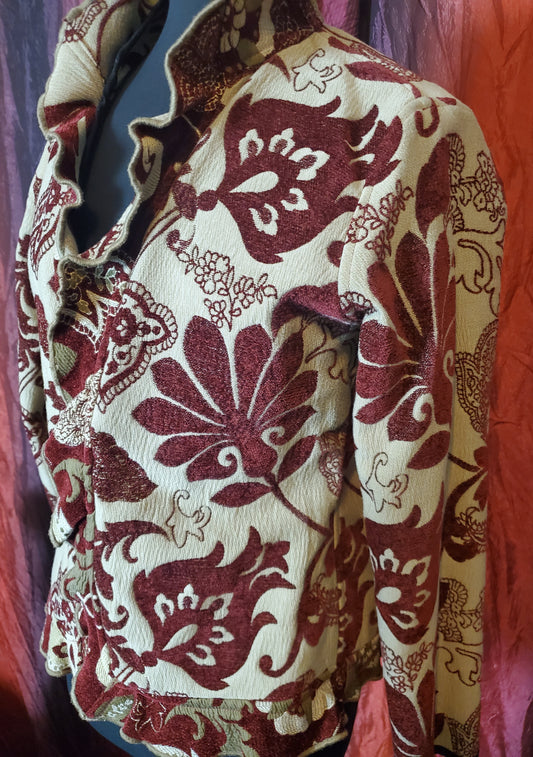 Cream and maroon reversible blazer