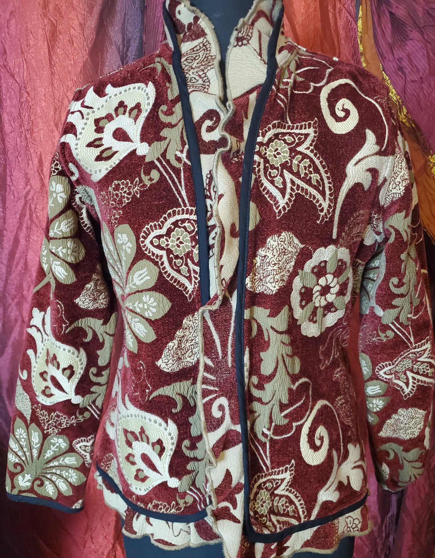 Cream and maroon reversible blazer