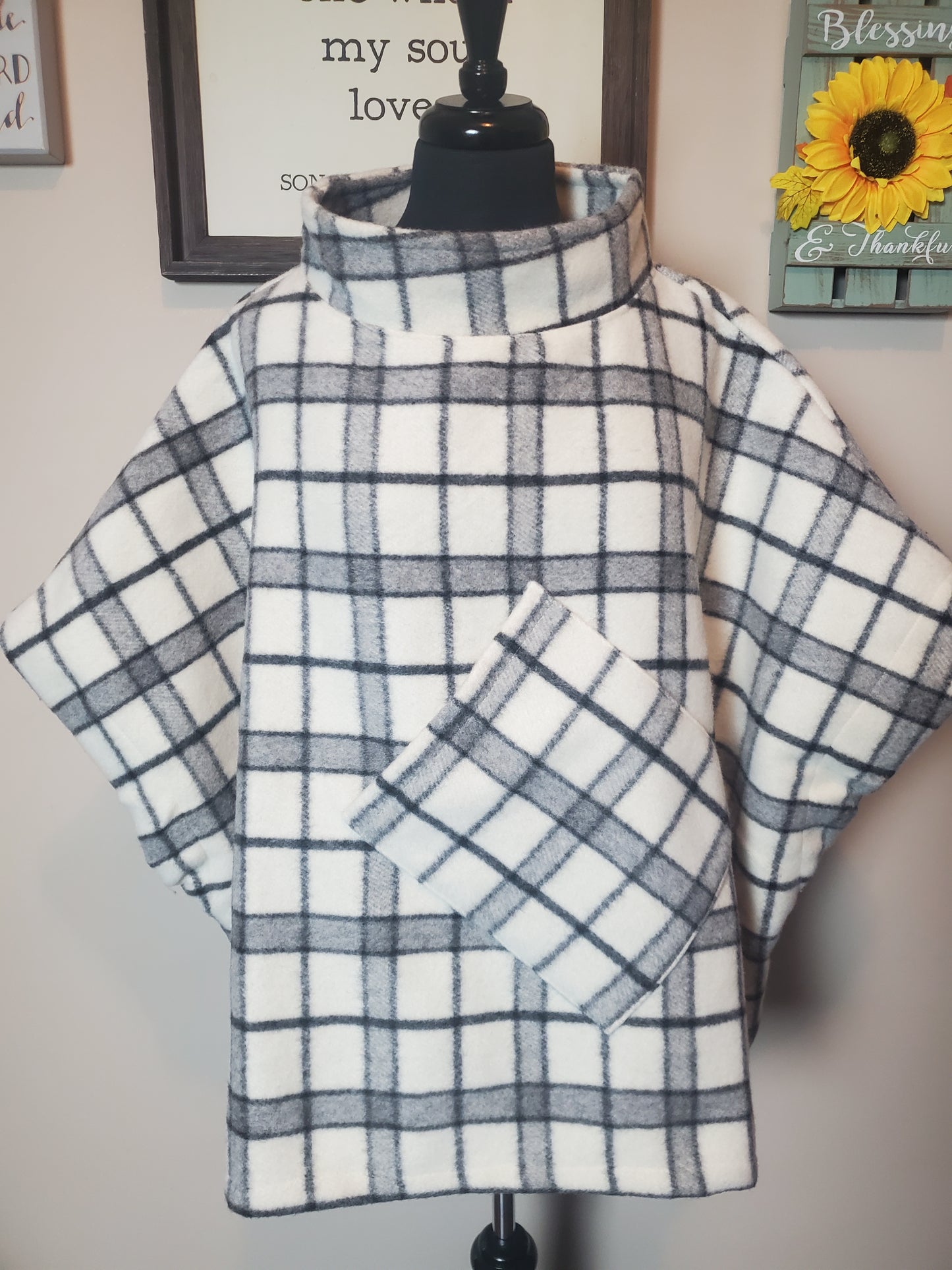 Plaid fleece poncho