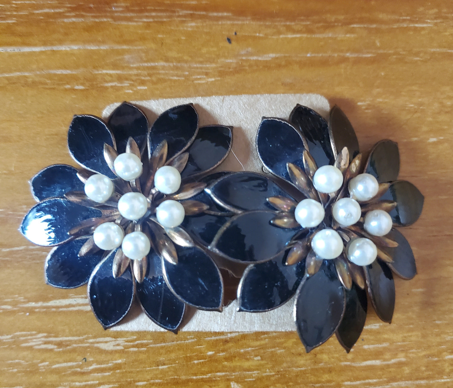 Black, Gold and White Flower Earrings