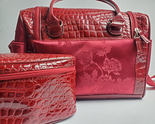 Red floral travel bag
