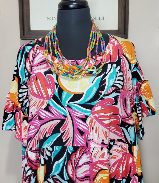 Colorful Babydoll Dress/Necklace Bundle