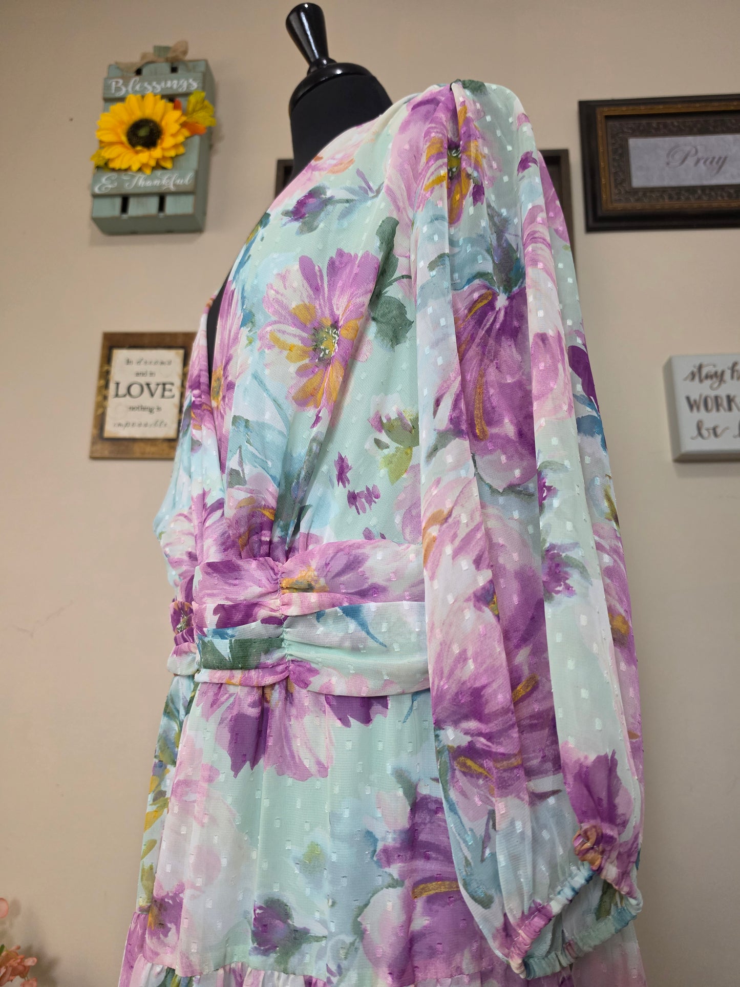 Lt Green/Purple Floral Maxi Dress  18w