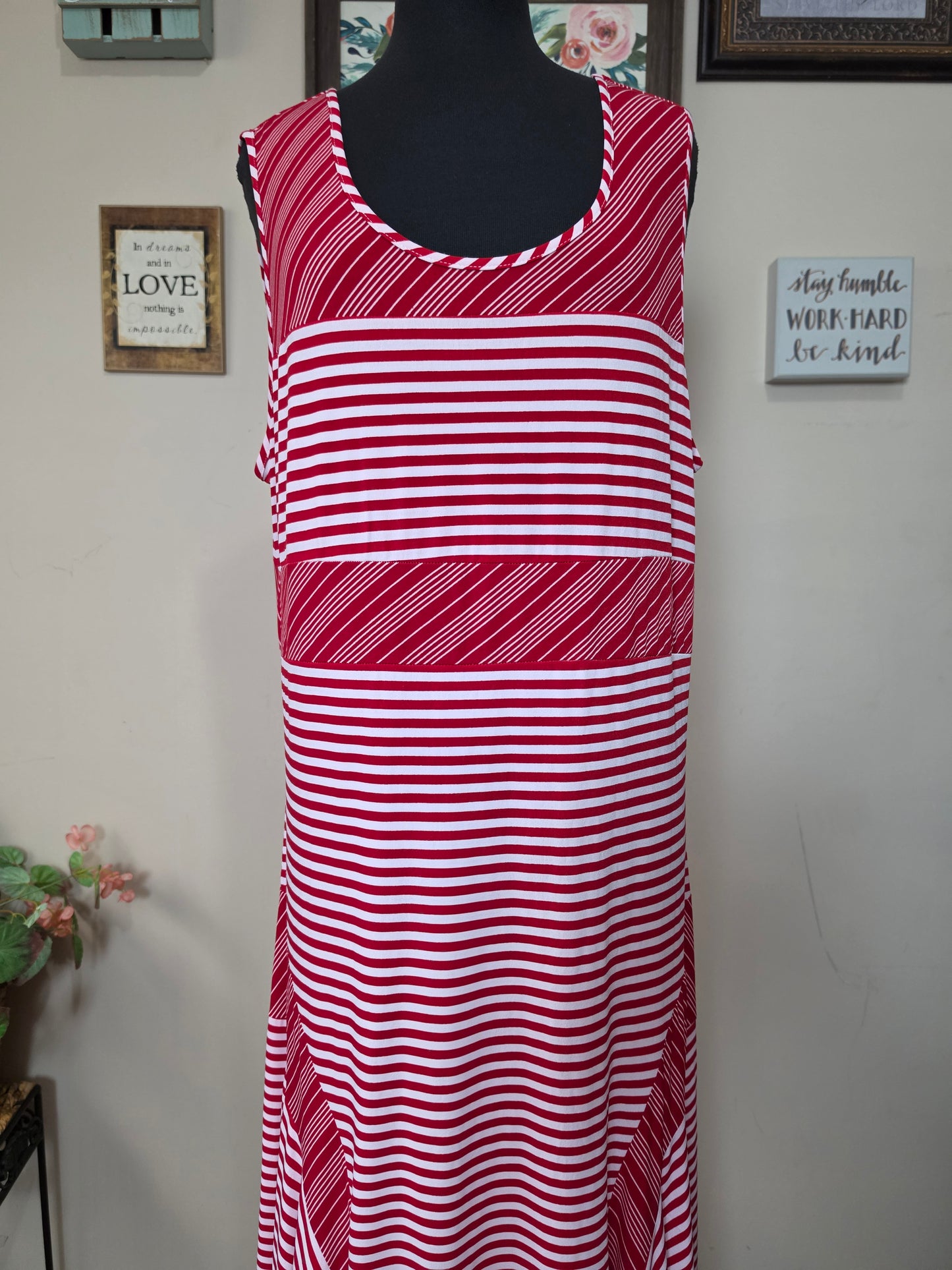 Ashro Red/White Stripe Dress  1x