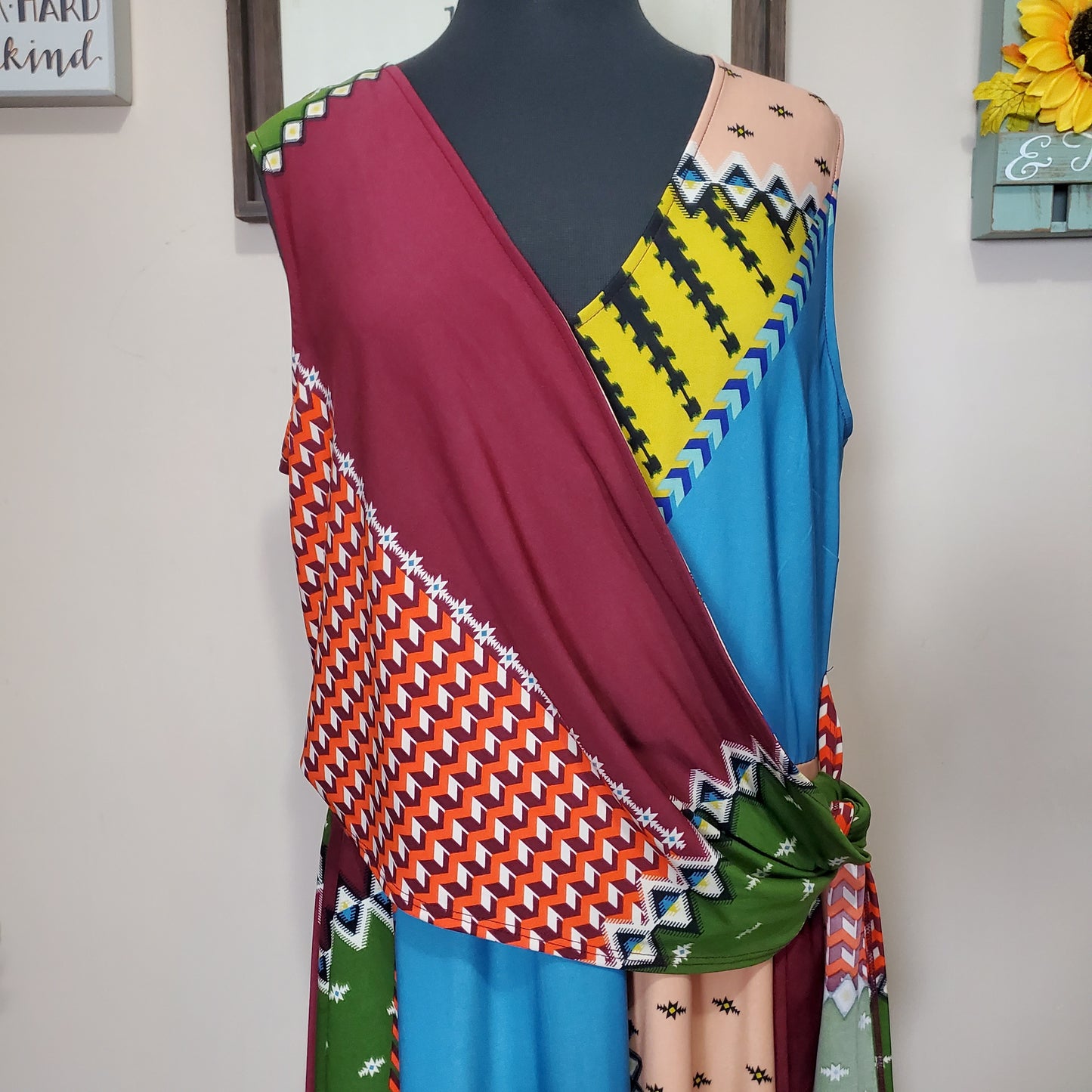 Mixed Print Sleeveless ECI New York Dress with handkerchief bottom