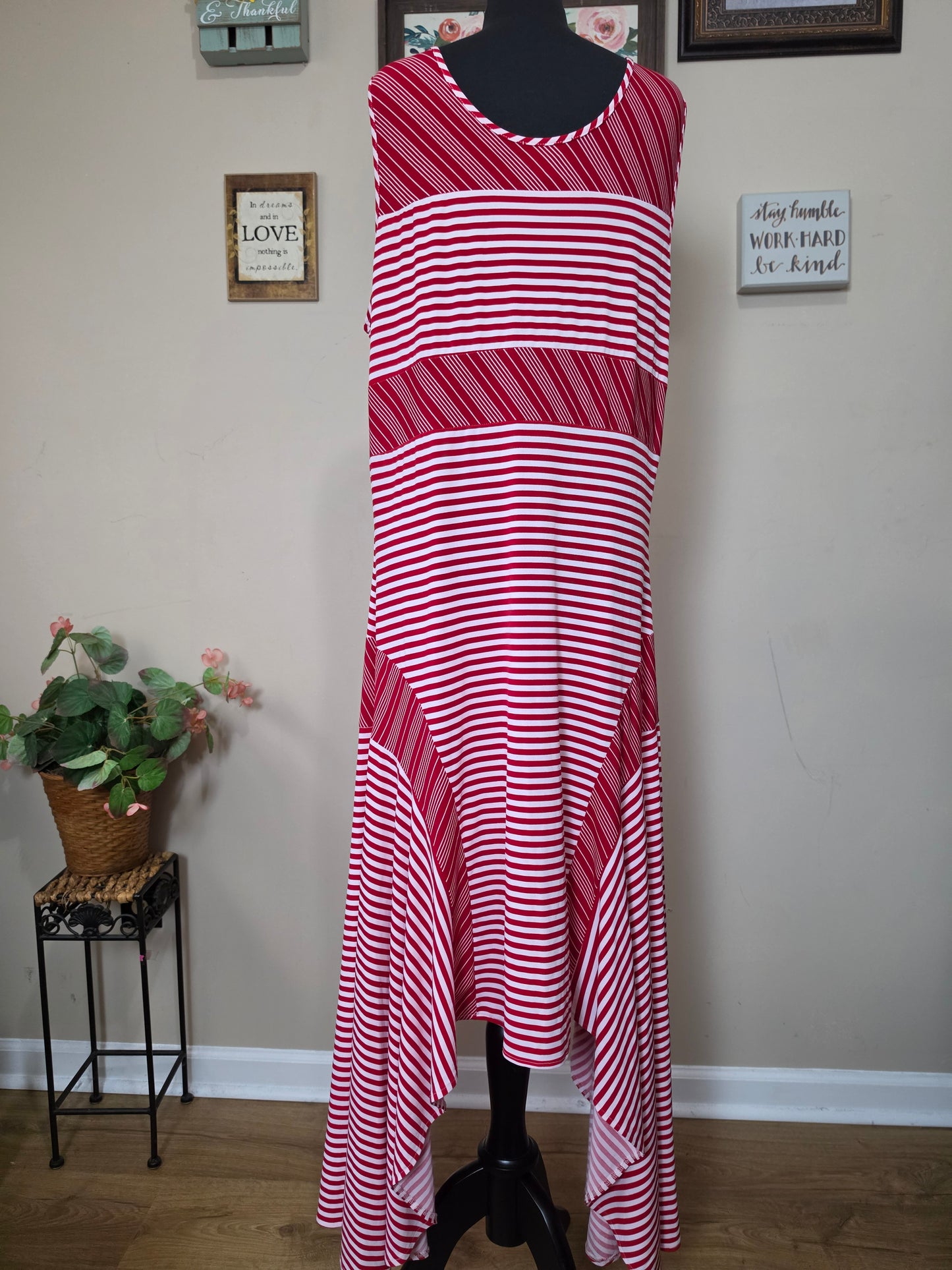 Ashro Red/White Stripe Dress  1x