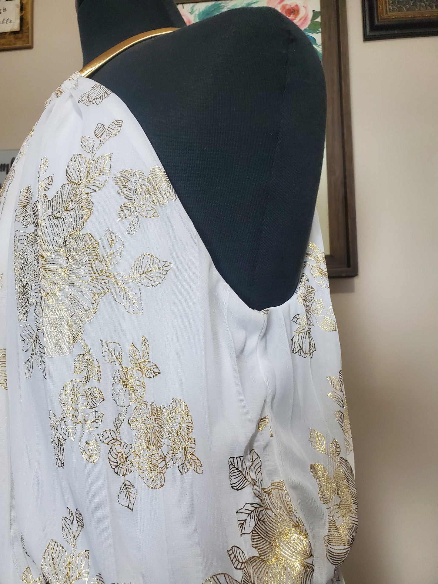 White and Metallic Gold Halter Dress