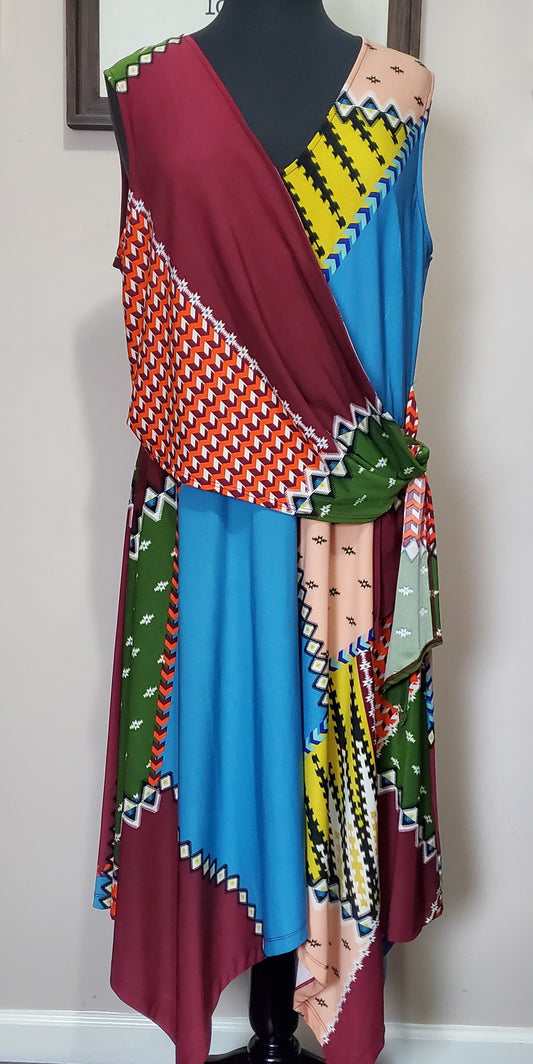 Mixed Print Sleeveless ECI New York Dress with handkerchief bottom
