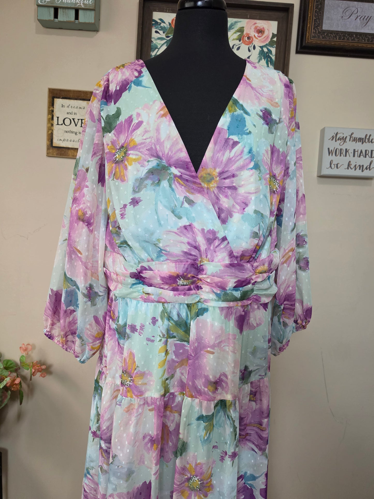 Lt Green/Purple Floral Maxi Dress  18w