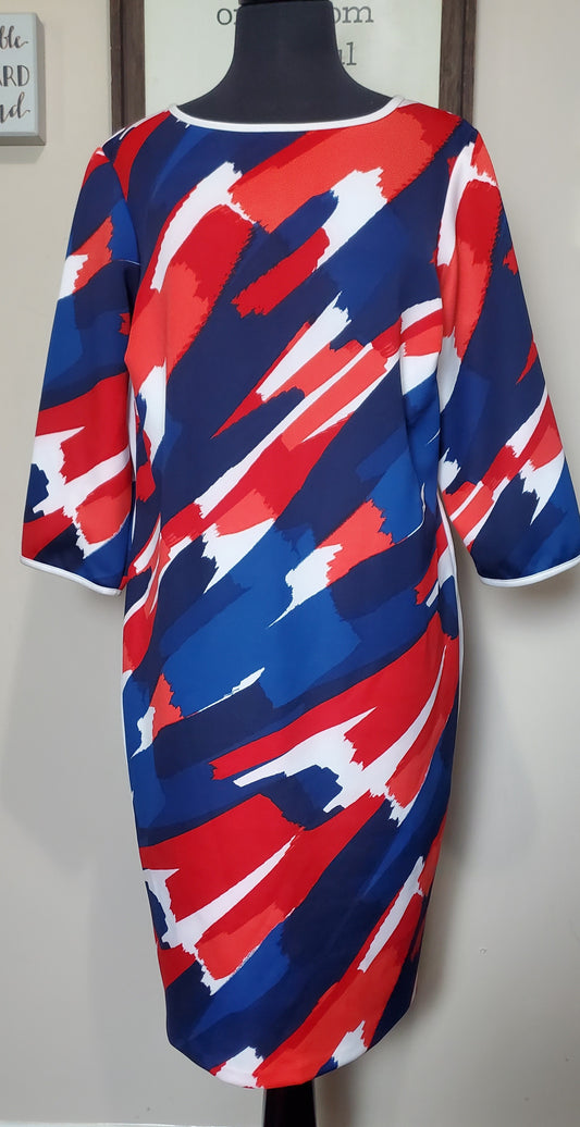 Sandra Darren 14W Red White Blue Dress