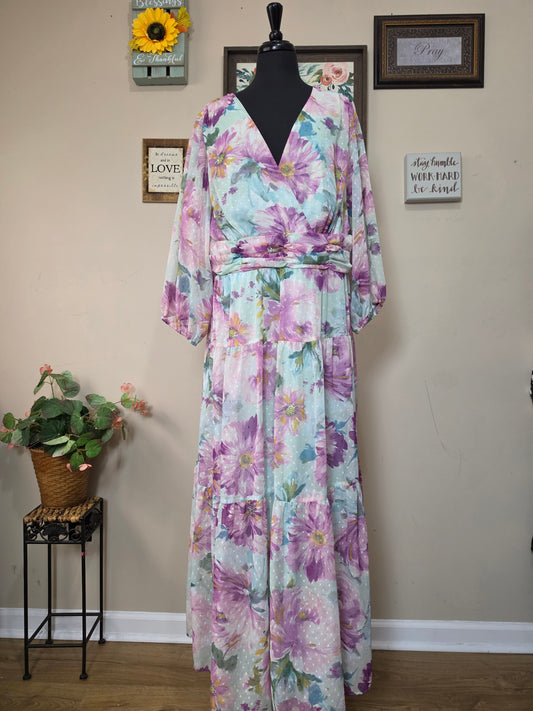 Lt Green/Purple Floral Maxi Dress  18w