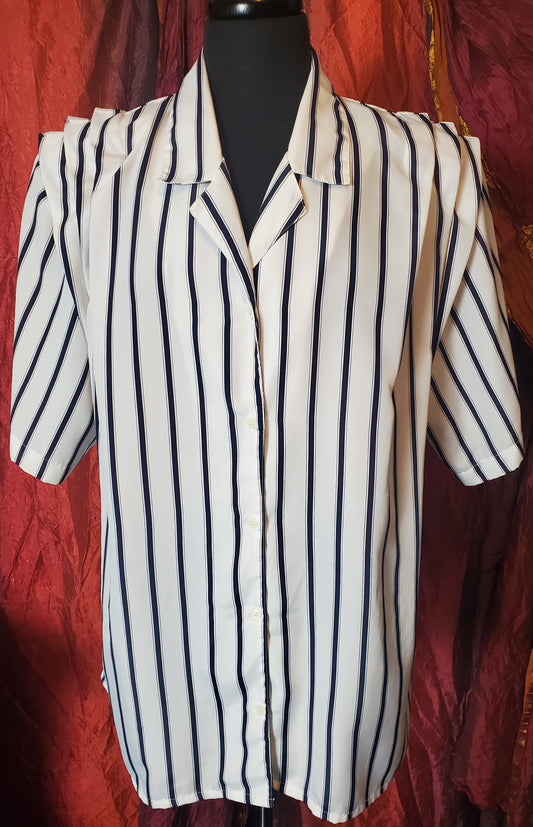 Vintage JP Collections navy blue and white striped blouse